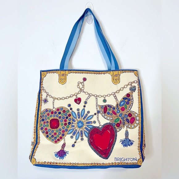 NWT Brighton Glittering Love Tote. Colorful Canvas Fabric in Bright Jewel Tones - Picture 1 of 10
